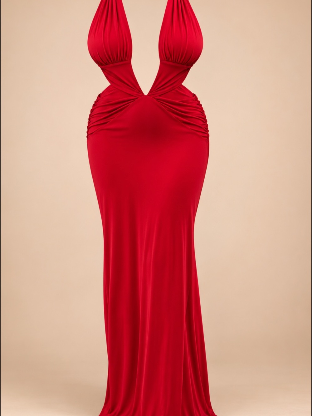 Elegant Red Plunge Maxi Dress